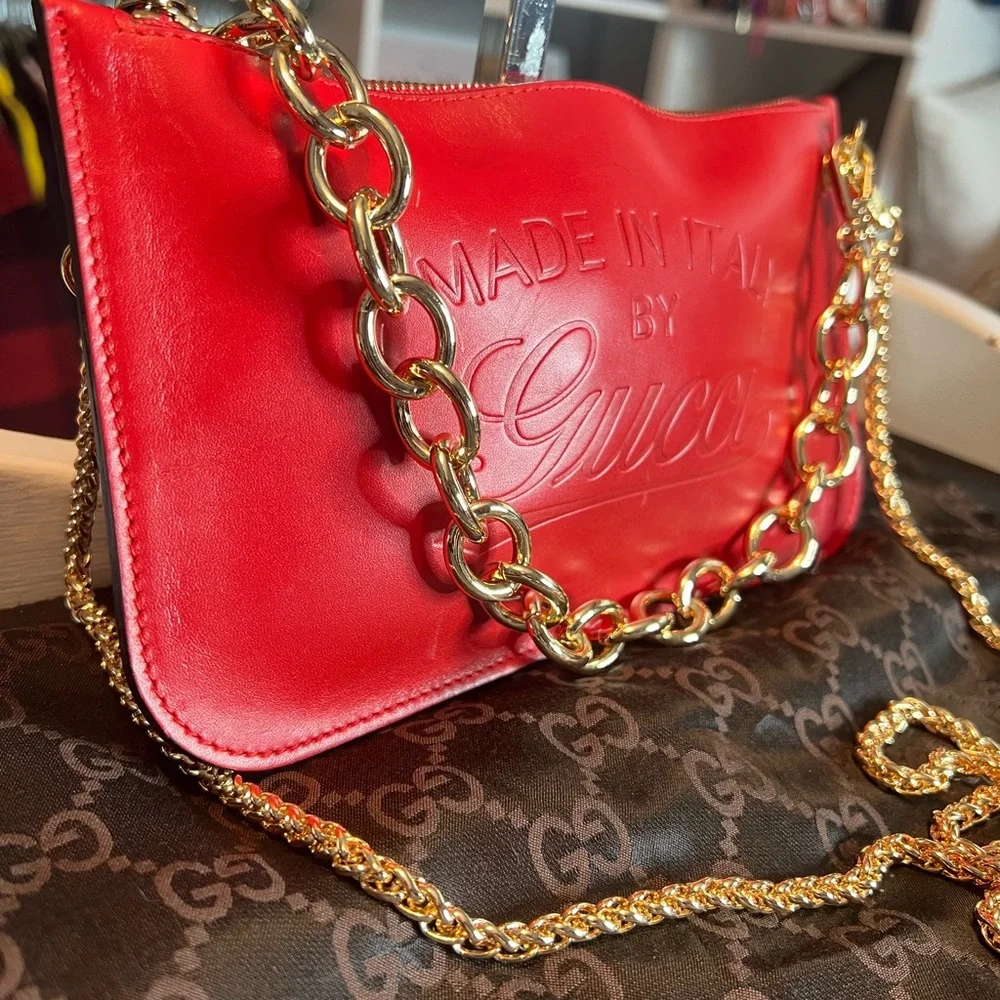 Gucci Red and Gold Crossbody Bag with Chain Strap - Picture 5 of 8